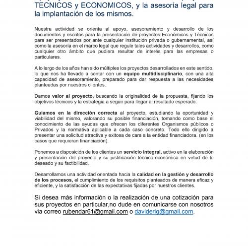 DESARROLLO DE PROYECTOS TECNICOS Y ECONOMICOS CON ASESORIA LEGAL
